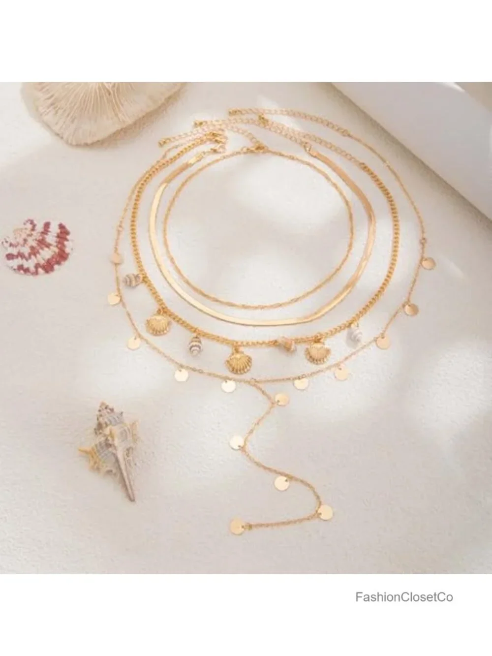 Layered Pearl Shell Necklace, Gold Tone Starfish Pendant